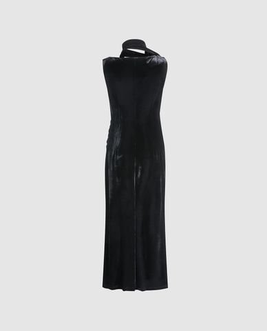  URBAN REVIVO - Đầm sát nách midi cổ đổ phối dây 
