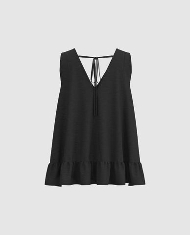  URBAN REVIVO - Áo sát nách nữ cổ V phối bèo 