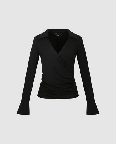  URBAN REVIVO - Áo kiểu nữ cổ bẻ tay loe phom ôm 