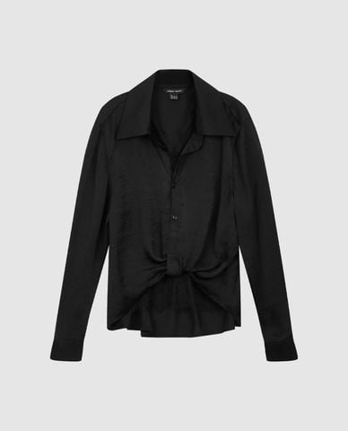  URBAN REVIVO - Áo sơ mi nữ cổ bẻ tay dài xoắn eo 