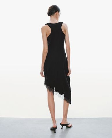  URBAN REVIVO - Đầm sát nách midi viền ren bất đối xứng 