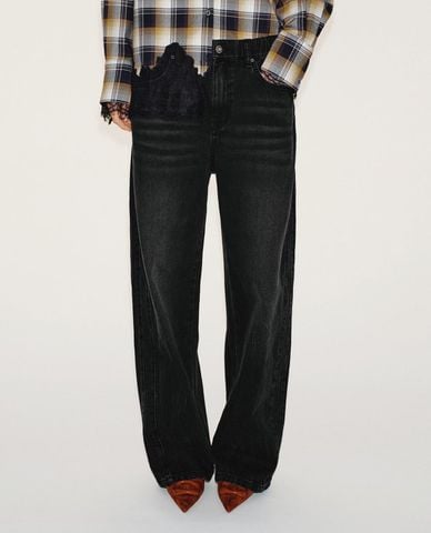  URBAN REVIVO - Quần jeans nữ ống rộng lưng thun wash bạc 