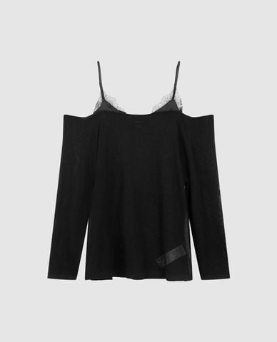  URBAN REVIVO - Áo dệt kim nữ hai dây phối ren 