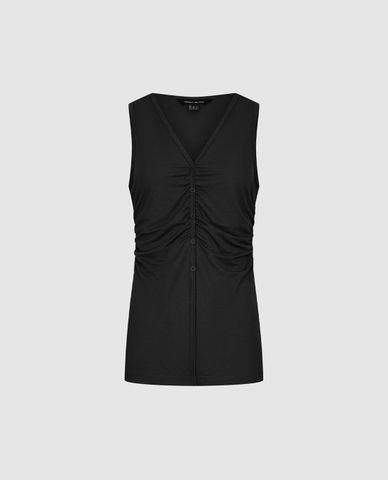  URBAN REVIVO - Áo sát nách nữ cổ V xếp nếp phối nút 