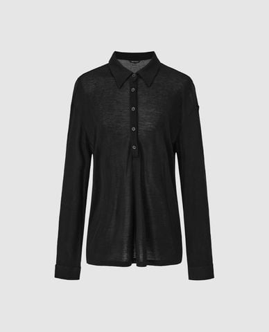  URBAN REVIVO - Áo polo nữ cổ bẻ tay dài xuyên thấu 