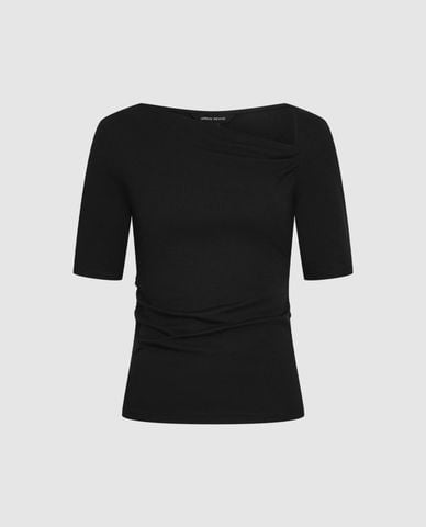  URBAN REVIVO - Áo kiểu nữ cổ lệch tay lỡ phom ôm 