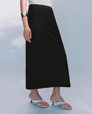  URBAN REVIVO - Chân váy phom suông midi xẻ tà 