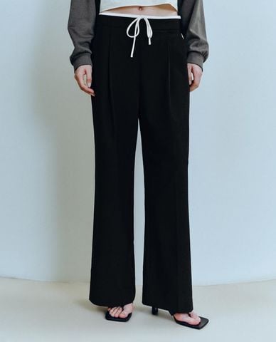  URBAN REVIVO - Quần nữ ống đứng lưng thun phối dây rút 