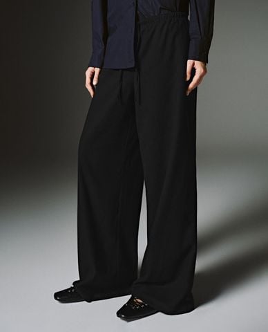  URBAN REVIVO - Quần nữ ống rộng lưng thun phối dây rút 