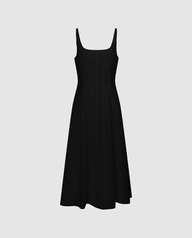  URBAN REVIVO - Đầm hai dây midi cổ vuông dáng xoè 