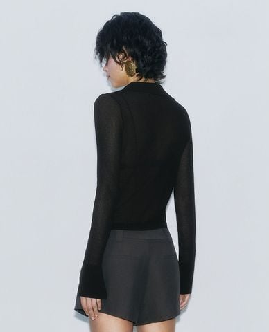  URBAN REVIVO - Áo dệt kim nữ tay dài phom croptop 