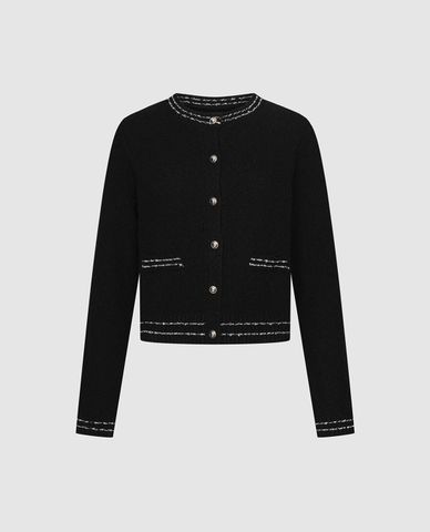  URBAN REVIVO - Áo khoác cardigan nữ tay dài phối viền 