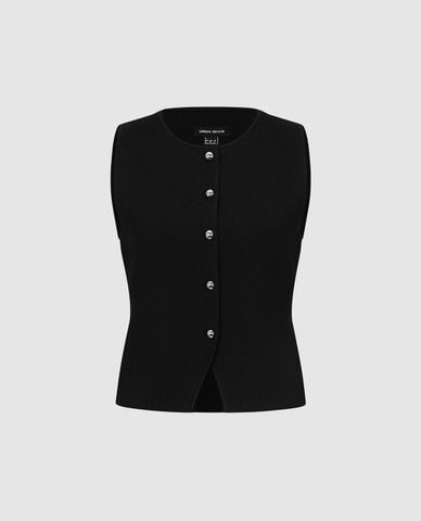  URBAN REVIVO - Áo sát nách nữ dệt kim cổ tròn phối nút 