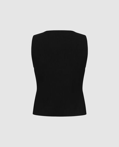  URBAN REVIVO - Áo sát nách nữ dệt kim cổ tròn phối nút 