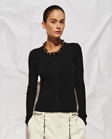  URBAN REVIVO - Áo khoác cardigan nữ cổ tròn tay dài phom ôm 