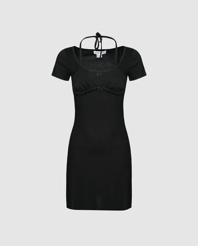  URBAN REVIVO - Đầm body mini cổ yếm buộc dây 