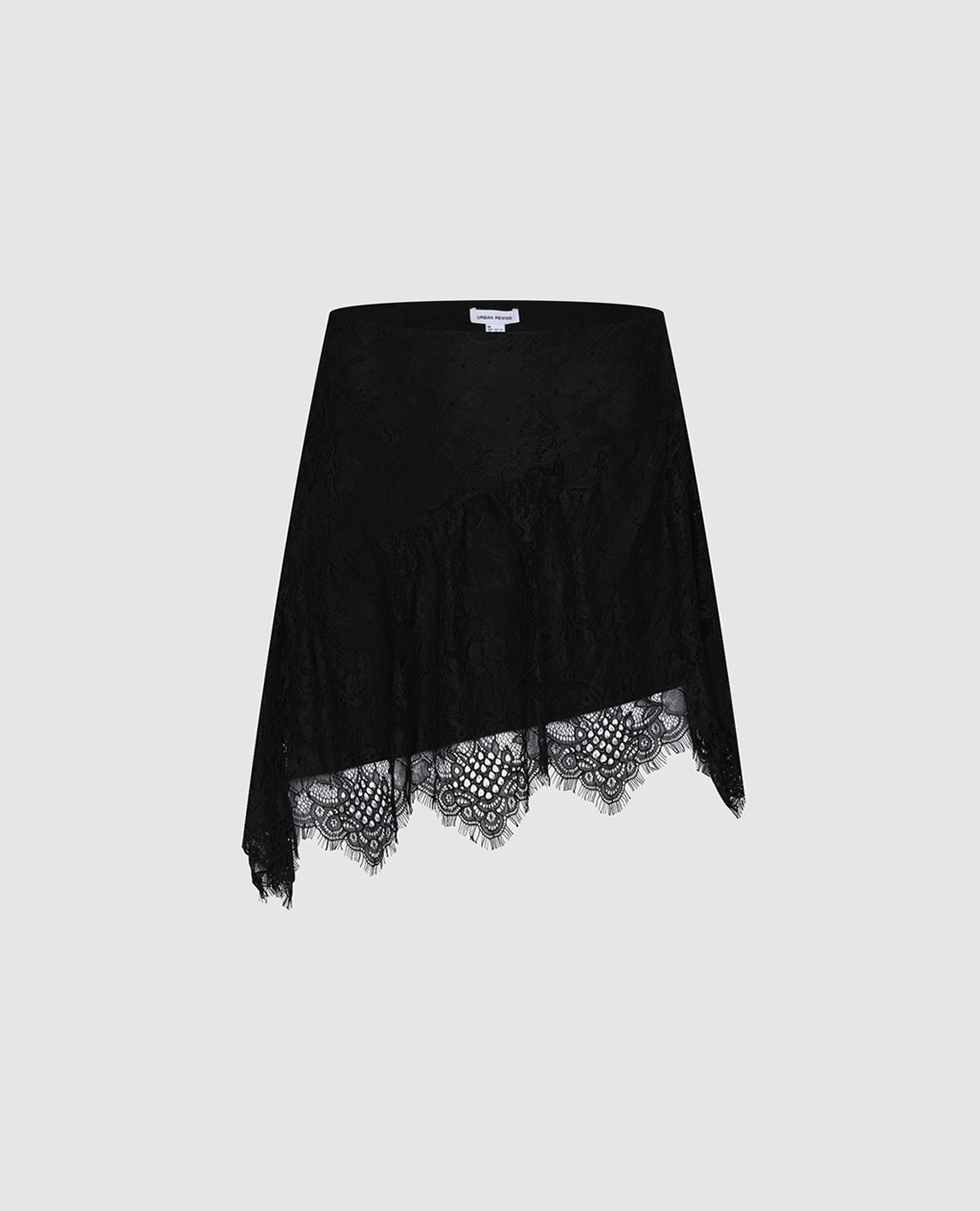 URBAN REVIVO - Chân váy chữ A mini vạt chéo viền ren