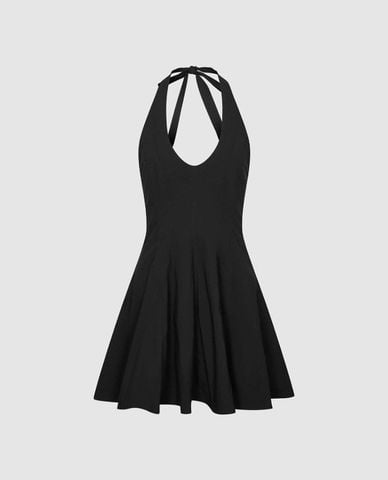  URBAN REVIVO - Đầm mini cổ yếm dáng xòe 