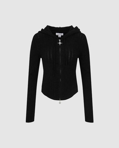  URBAN REVIVO - Áo khoác dệt kim nữ phom ôm phối khoá zip 