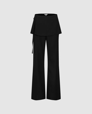  URBAN REVIVO - Quần nữ ống rộng phối váy ngắn layer 