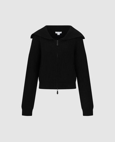  URBAN REVIVO - Áo khoác cardigan nữ cổ rộng khóa kéo 