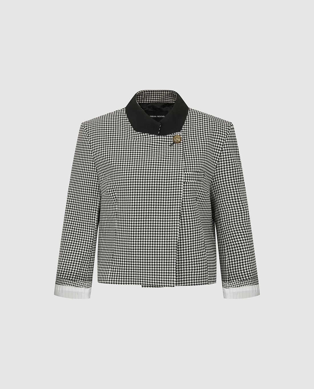 URBAN REVIVO - Áo khoác tweed nữ tay dài họa tiết caro