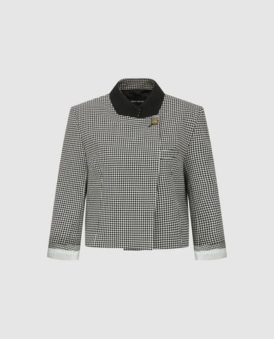  URBAN REVIVO - Áo khoác tweed nữ tay dài họa tiết caro 
