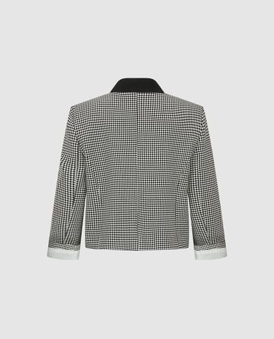  URBAN REVIVO - Áo khoác tweed nữ tay dài họa tiết caro 