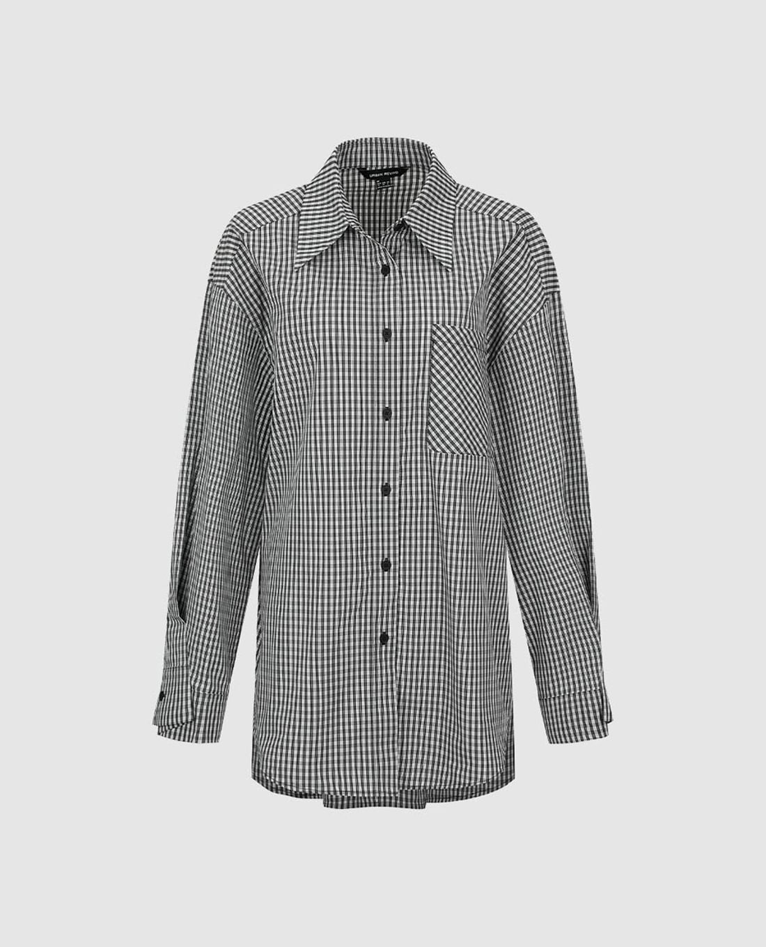 URBAN REVIVO - Áo sơ mi nữ cổ bẻ tay dài sọc caro