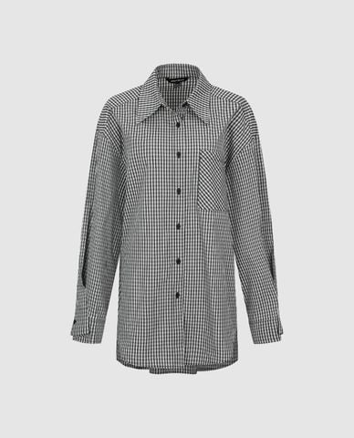  URBAN REVIVO - Áo sơ mi nữ cổ bẻ tay dài sọc caro 