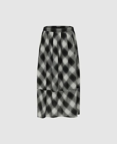  URBAN REVIVO - Chân váy xếp tầng midi kẻ sọc caro 