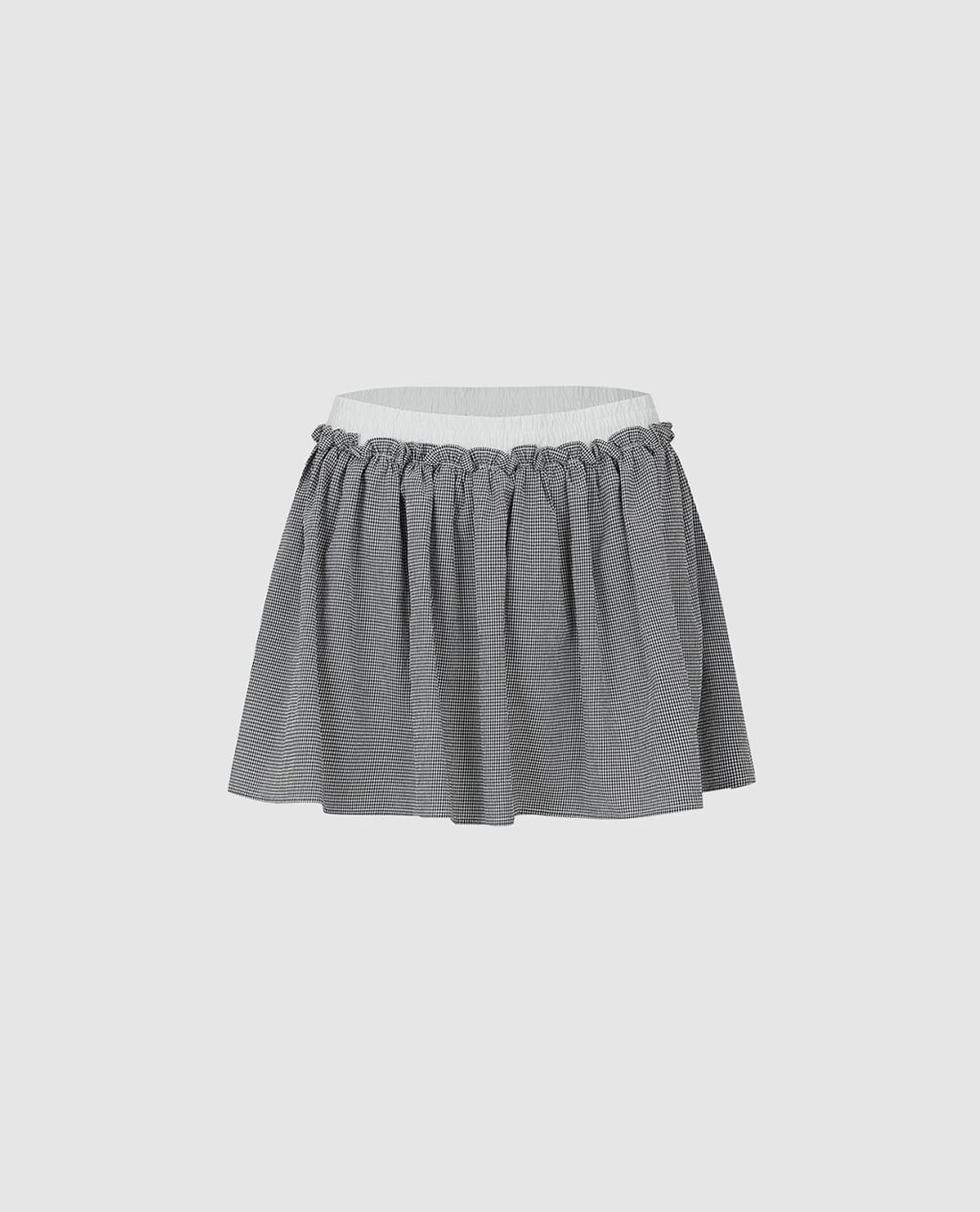 URBAN REVIVO - Chân váy chữ A mini kẻ caro phối bèo
