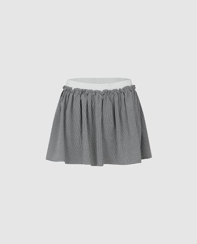  URBAN REVIVO - Chân váy chữ A mini kẻ caro phối bèo 