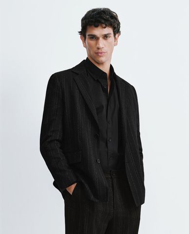  URBAN REVIVO - Áo khoác blazer nam cổ ve tay dài kẻ sọc 