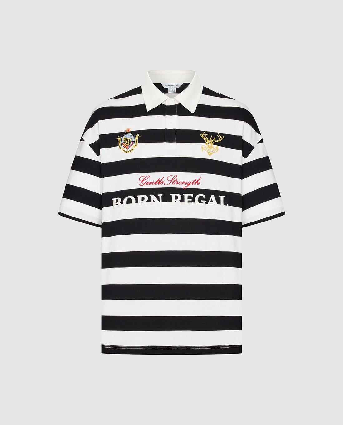 URBAN REVIVO - Áo polo nam cổ bẻ tay ngắn kẻ sọc