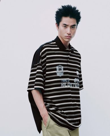  URBAN REVIVO - Áo polo nam thể thao tay ngắn kẻ sọc 
