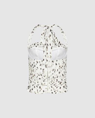  URBAN REVIVO - Áo kiểu nữ cổ yếm phối họa tiết Cami 