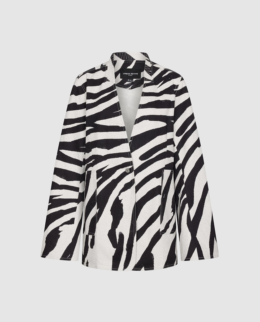 URBAN REVIVO - Áo khoác blazer nữ cổ ve họa tiết ngựa vằn