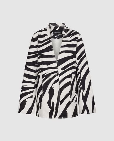 URBAN REVIVO - Áo khoác blazer nữ cổ ve họa tiết ngựa vằn 