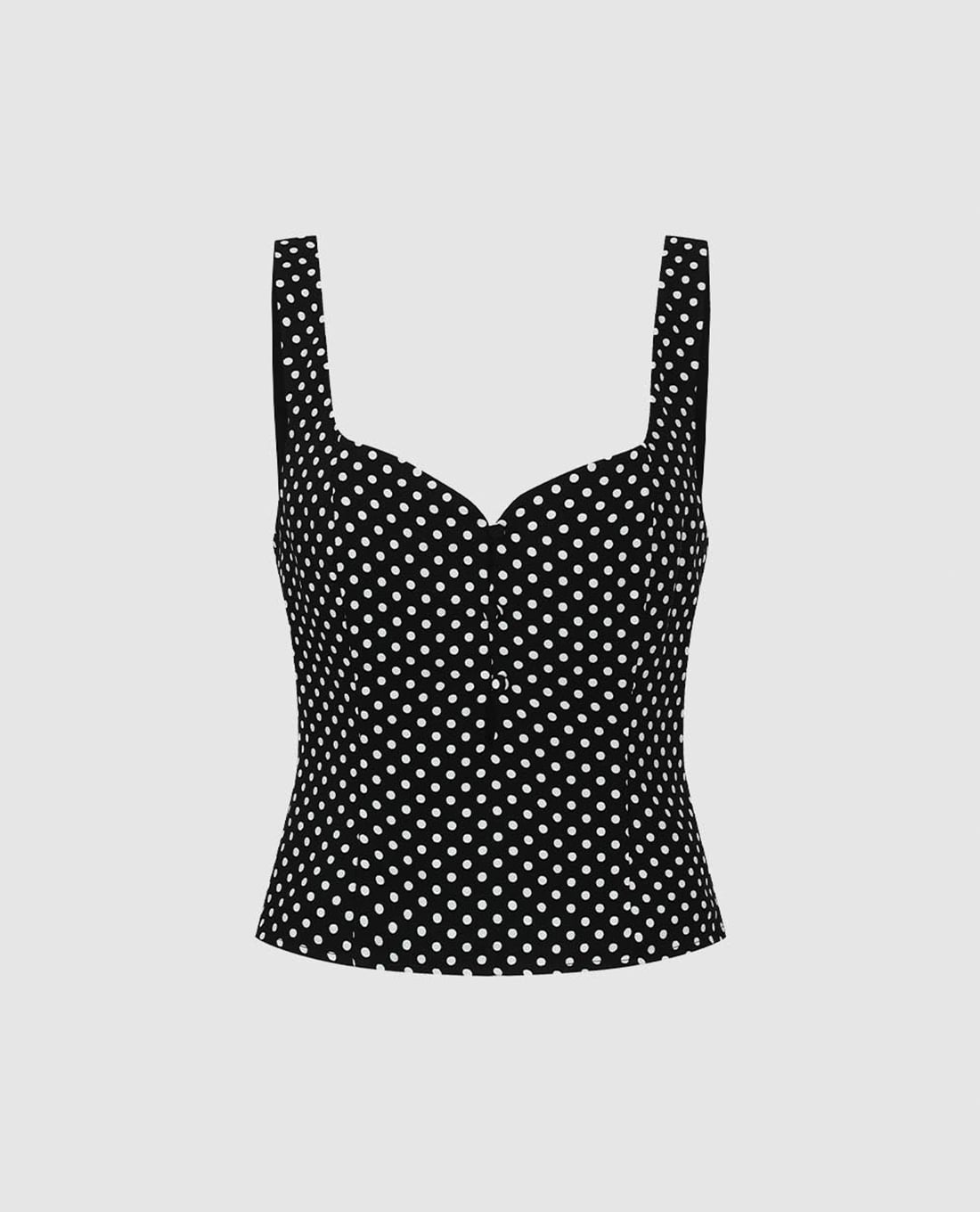 Urban Revivo áo hai dây nữ cổ vuông dáng ôm chấm bi màu dark striped