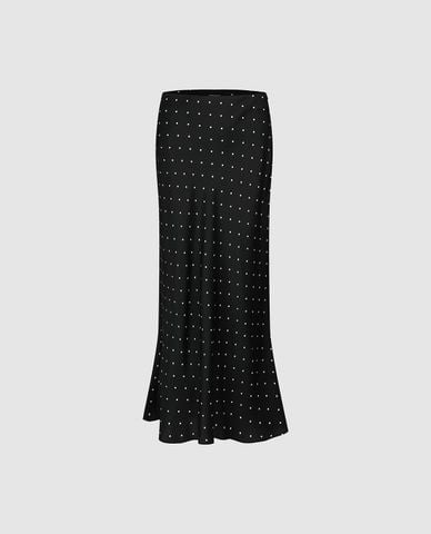  URBAN REVIVO - Chân váy phom suông midi họa tiết chấm bi 