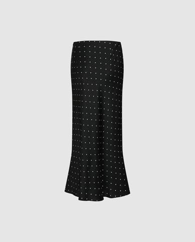  URBAN REVIVO - Chân váy phom suông midi họa tiết chấm bi 