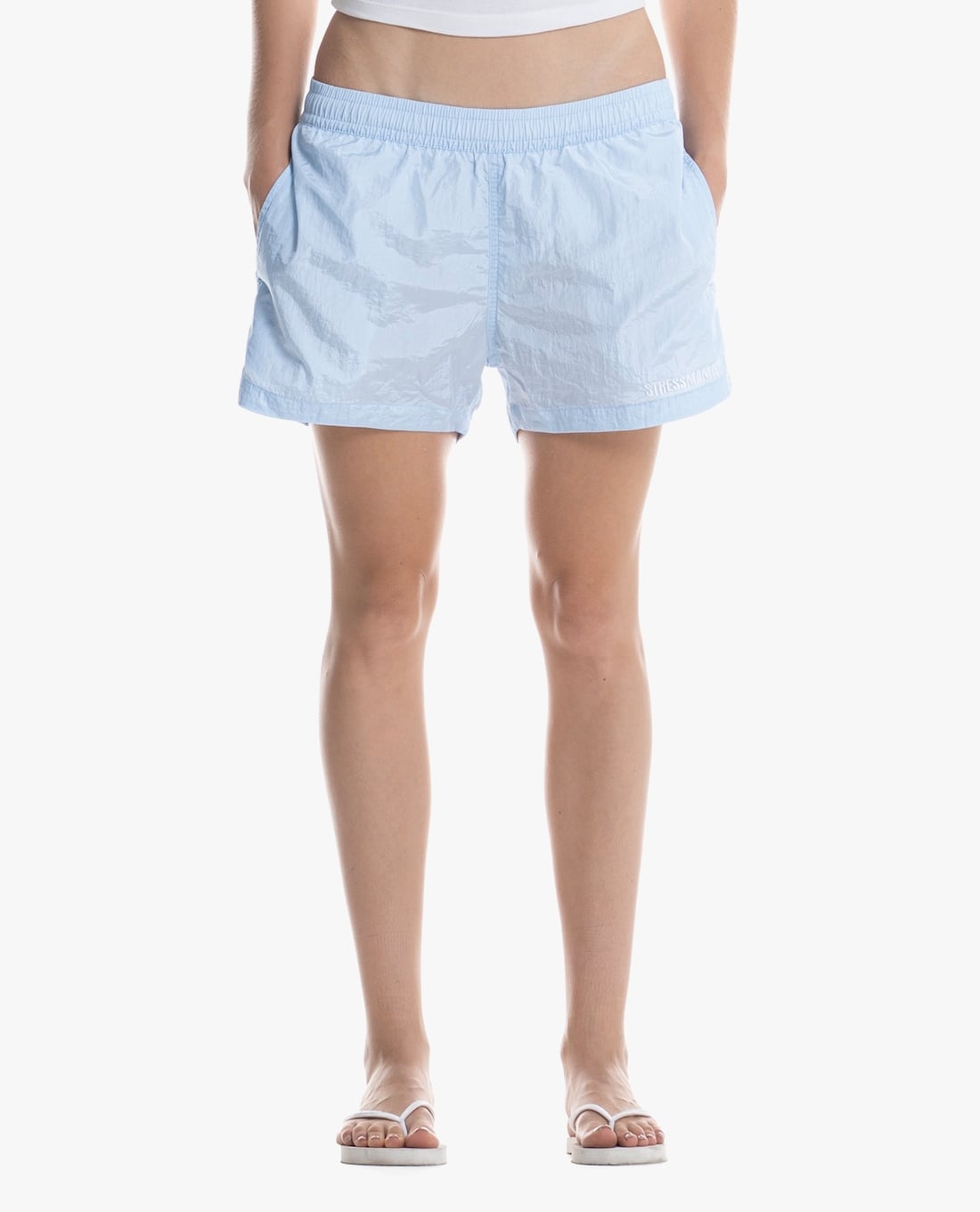 STRESSMAMA - Quần short unisex ống rộng thêu logo