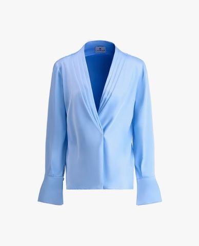  LARMES - Áo kiểu nữ cổ V xếp nếp tay loe Trinity 