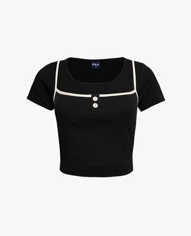  FILA - Áo croptop nữ cổ vuông phối layer Origin Club 