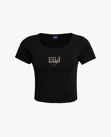  FILA - Áo croptop nữ cổ vuông phối layer Origin Club 