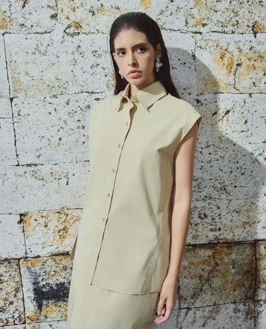  DEZUS - Áo sơ mi nữ sát nách phom suông Mory 