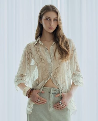  DEZUS - Áo sơ mi nữ cổ bẻ tay dài xuyên thấu Samdy 