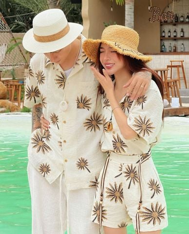  DEZUS - Set áo sơ mi và quần short nữ họa tiết lá dừa Palmie 