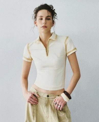  DEZUS - Áo polo nữ cổ bẻ tay ngắn phom croptop Sonyan 